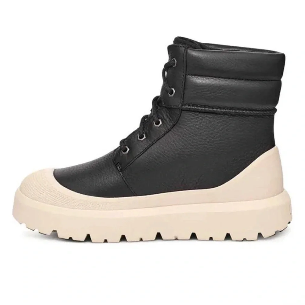 UGG Men's Black and Cream Leather Boots - Picture 4 of 7